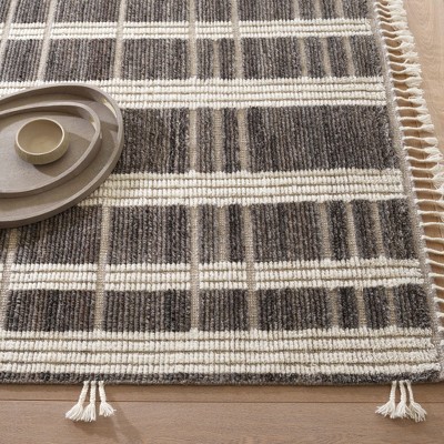 Tory Hand-Knotted Ivory & Charcoal Wool 4'x6' Stripe Rug