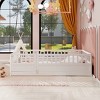 Wood Floor Bed with Safety Fence, Pine Montessori Frame with Door for Kids Bedroom or Playroom Use - Baofuwish - 2 of 4
