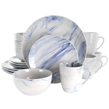 16pc Stoneware Fine Marble Dinnerware Set Blue/White Blue/White - Elama