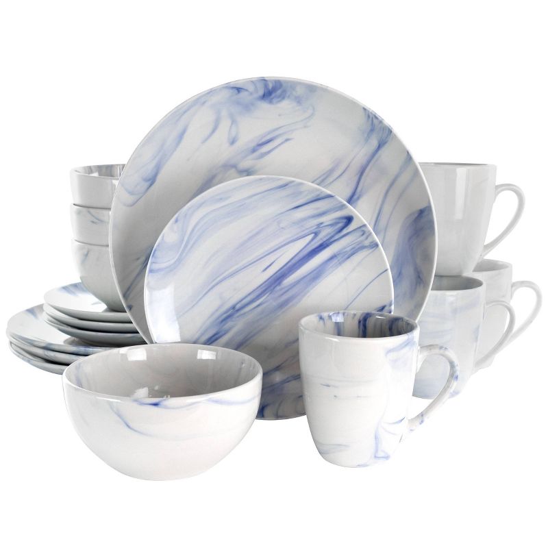 16pc Stoneware Fine Marble Dinnerware Set Blue/White Blue/White - Elama, 1 of 10