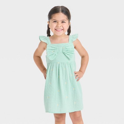 Toddler Girls' Floral Woven Dress - Cat & Jack™ Light Green 3T