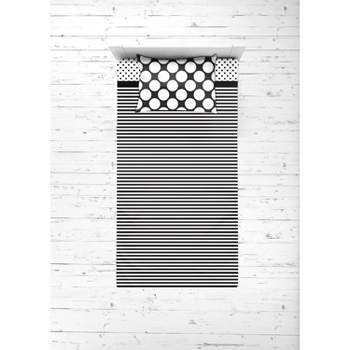Bacati - Dots Pin Stripes Black White 3 pc Toddler Bed Sheet Set