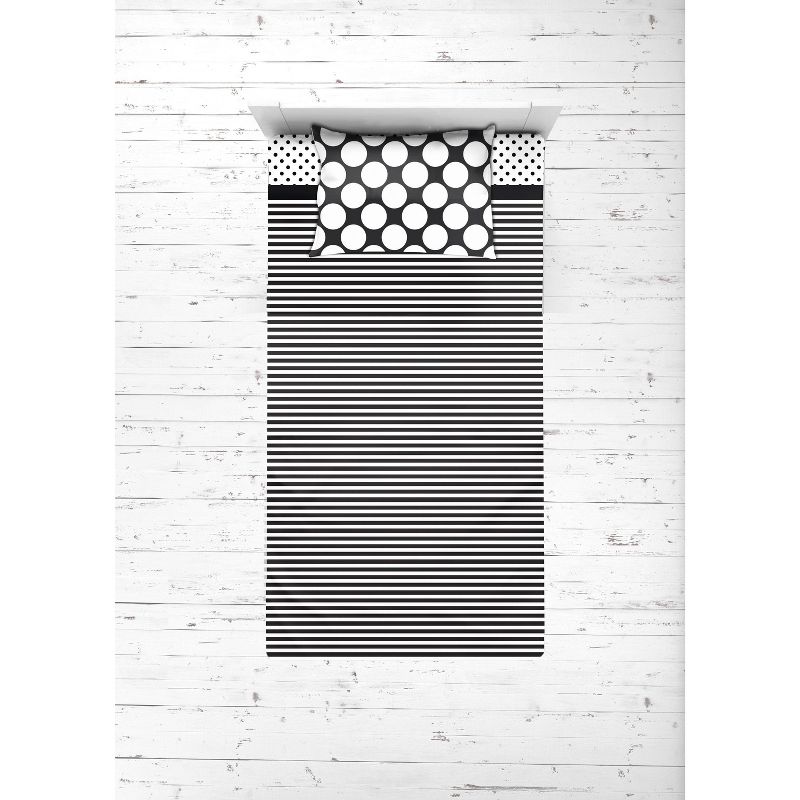 Bacati - Dots Pin Stripes Black White 3 pc Toddler Bed Sheet Set, 1 of 8