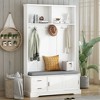 CAVINAS Freestanding Coat Racks with Sliding Doors and Shoe Storage,Hall Tree with 6 Hooks and Bench,Entryway Furniture for Hallway,White - 2 of 4