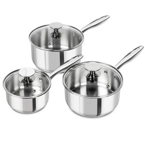 Itopfox Stainless Steel Saucepan Set with Lids, 3-Piece Induction Ready Cookware, Nonstick Sauce Pots, Dishwasher Safe - 1 of 4
