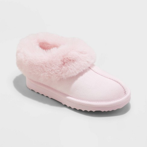 Kids' Lizzie Faux Fur Cuff Bootie Slippers - Cat & Jack™ Pink 1