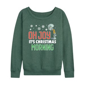 Women's - SpongeBob SquarePants - Oh Joy It's Christmas Morning Lightweight French Terry Wide Neck Long Sleeve Shirt - 1 of 4