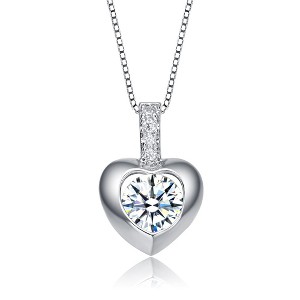 White gold plated heart drop pendant necklae adorned with pave-set cubic zirconia for a dazzling romantic statement piece - 1 of 3