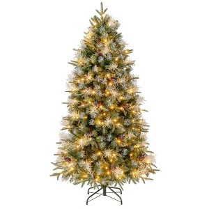Resenkos 6-Ft Pre-Lit Artificial Christmas Tree with Berries and 8 Modes - Green - 1 of 2