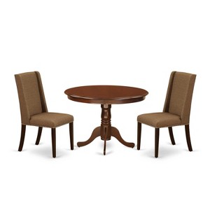 3-Piece Mahogany Finish Solid Wood Top-Round Upholstered Dining Room Set-Seats 4 - 1 of 4