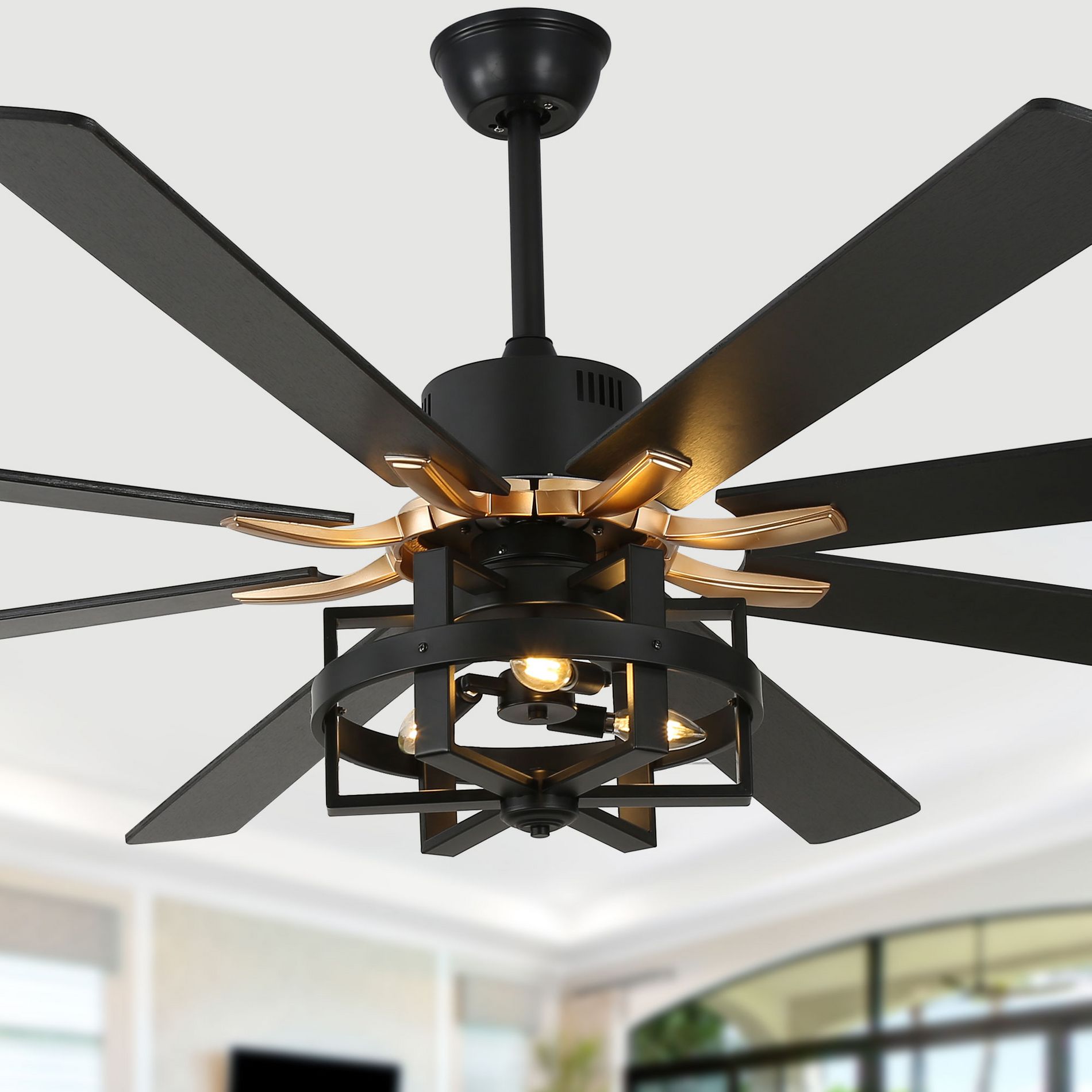 Bella Depot 65" Industrial Large Ceiling Fan with Light and Remote 6-Speed Reversible Fan