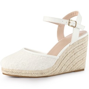 Allegra K Women's Espadrille Platform Closed Toe Lace Wedge Heel Sandals - 1 of 4