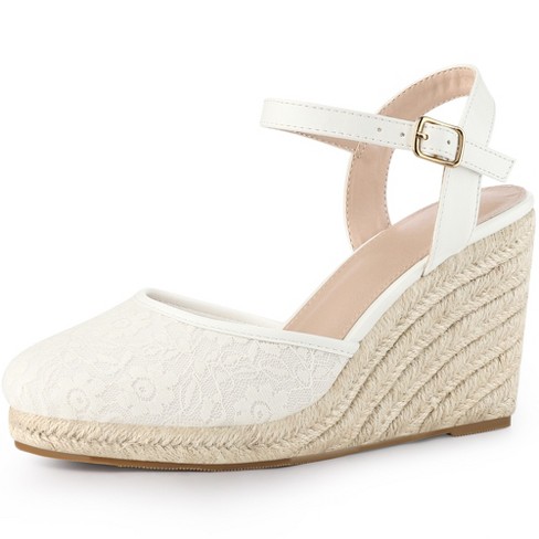 Allegra K Women's Floral Lace Mesh Wedges Sandals White 10 : Target