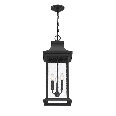 Hancock Matte Black 3-Light Outdoor Pendant with Seeded Glass