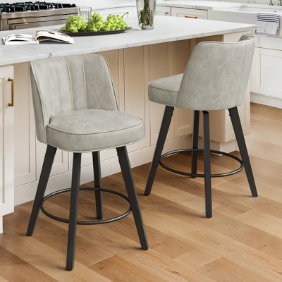 Arceso 360-degree Swivel Bar Stools, 26" Counter Height Bar Stools With High Back And Wood Legs, 2pcs Morden Barstools For Kitchen Counter