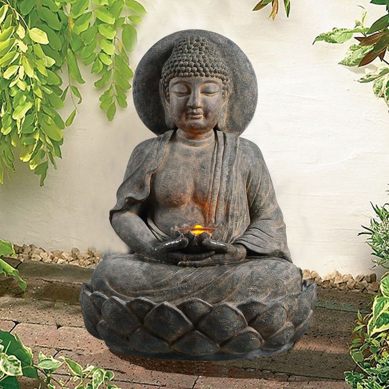 Teamson Home Buddha Outdoor Waterfall Fountain with LED Lights, Gray, 3 of 9