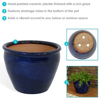 Imperial Blue Large Ceramic Indoor/Outdoor Planter with Glazed Finish