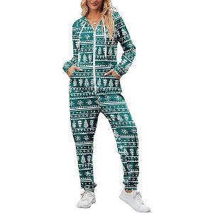 Ekouaer Christmas Onesies for Women Zipper Hooded Onesie Pajamas Adult Soft One Piece Pajama with Pockets - 1 of 4