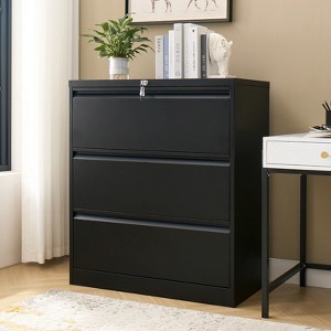 Flavia 3 Drawer Metal Label Frame Filing Cabinet with Secure Locking Mechanism | ARTFUL LIVING DESIGN - 1 of 4