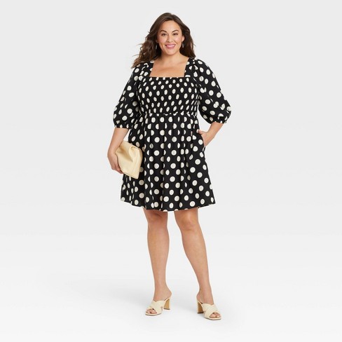 Women's Plus Size Puff Elbow Sleeve Smocked Dress - Ava & Viv™ - image 1 of 3