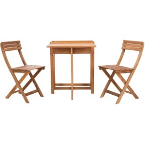 Walten Flower Shelf 3 Pc Bistro Set - Outdoor - PAT7046 - Natural - Safavieh - 1 of 4