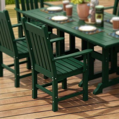 Dark Green HDPE Outdoor Dining Armchair with Fixed Arms