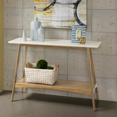 Wood Console Table with Lower Shelf and Solid Wood Frame and Veneer Shelf