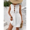 Women's Summer Sleeveless Mini Dress V Neck Hollow Out Eyelet High Waist A Line Swing Short Party Dresses - 3 of 4