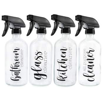 Cornucopia Brands 16oz Glass Cleaning Spray Bottles Set, Pre-Labeled, 4pc Set; Refillable Trigger Sprayers w/ Farmhouse Script Labels