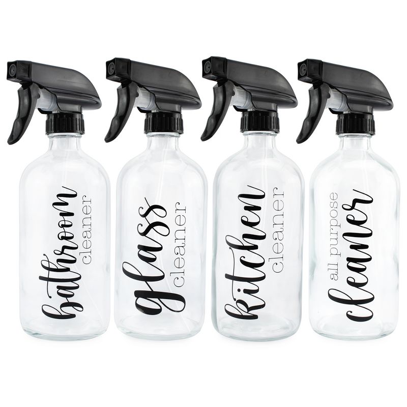 Cornucopia Brands 16oz Glass Cleaning Spray Bottles Set, Pre-Labeled, 4pc Set; Refillable Trigger Sprayers w/ Farmhouse Script Labels, 1 of 7