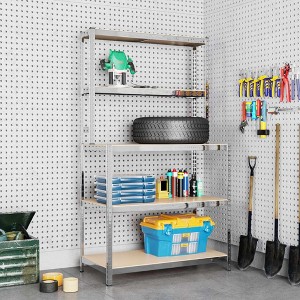 VidaXL 5-Layer Work Table with Shelves Silver Steel&Engineered Wood - 1 of 4