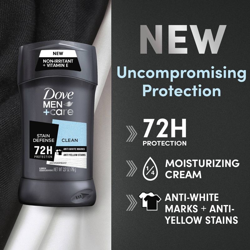 Dove Men+Care 72-Hour Stain Defense Antiperspirant &#38; Deodorant Stick - Clean - 2.7oz, 5 of 11