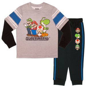 Nintendo Super Mario Video Game 2-Piece Set, Boys Long Sleeve T-Shirt & Jogger Pants - 1 of 4