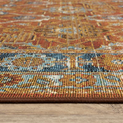 Rust and Blue Oriental Synthetic 2x3 Area Rug