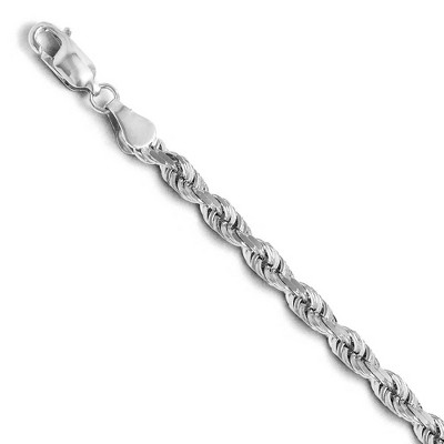 Black Bow Jewelry 4mm 14k White Gold Solid Diamond Cut Rope Chain Bracelet, 8 Inch