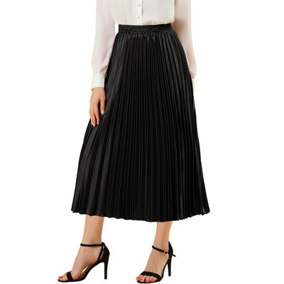 Inspire Chic Women s Party Elastic Waist Metallic Shiny Accordion Pleated Midi Skirt Target