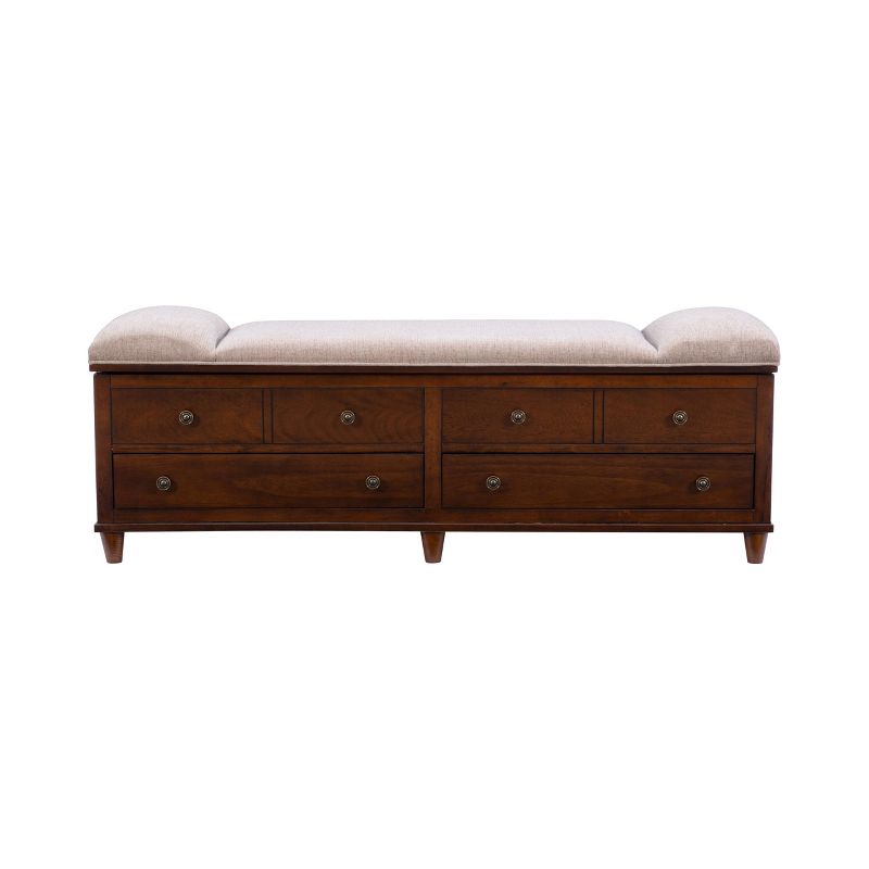 Mason Transitional Upholstered Storage Entryway Bench with 2 Drawers in Chestnut Finish - Powell, 4 of 17