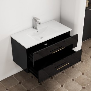30 Inch Bathroom Vanity with Sink, Floating Vanities Cabinet with 2 Storage Drawers and Long Handle in Gold Metal - 1 of 4