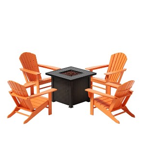 WestinTrends Outdoor Patio Adirondack Chair With Square Fire Pit Table Sets - 1 of 2