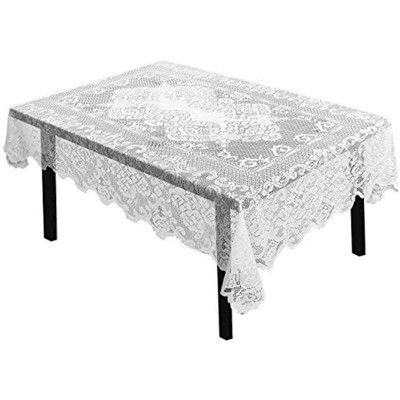 White Lace Rectangular Tablecloth with Floral Patterns, 54x72 in