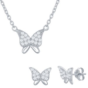 Bella Silver Sterling Silver, CZ Butterfly 18" Pendant Necklace and Earrings Set - 1 of 4