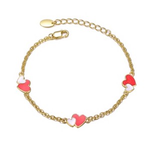 Guili Kids Sterling Silver 14K Gold Plated Red & White Enamel Double Heart Charm Bracelet – Playful & Charming for Everyday Wear & Special Occasions - 1 of 3