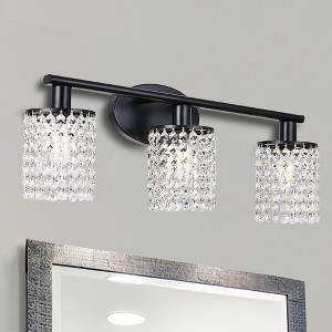 DORESshop 20.87 in. 3-Light Black Crystal Bathroom Wall Sconce, Modern Lighting Fixture Over Mirror - 1 of 4