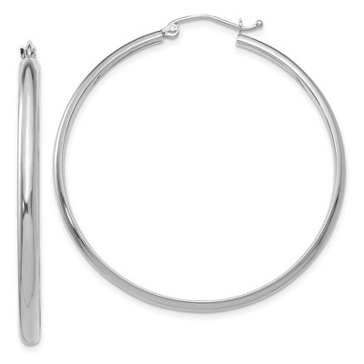 Black Bow Jewelry 2.75mm x 43mm Polished 14k White Gold Domed Round Hoop Earrings