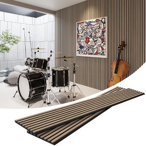 Gulches 2-Pack Acoustic Wood Wall Panels (94.5" x 12.6") - Soundproof Slat Panels for Elegant Interior Decor (Walnut Finish) - 1 of 4