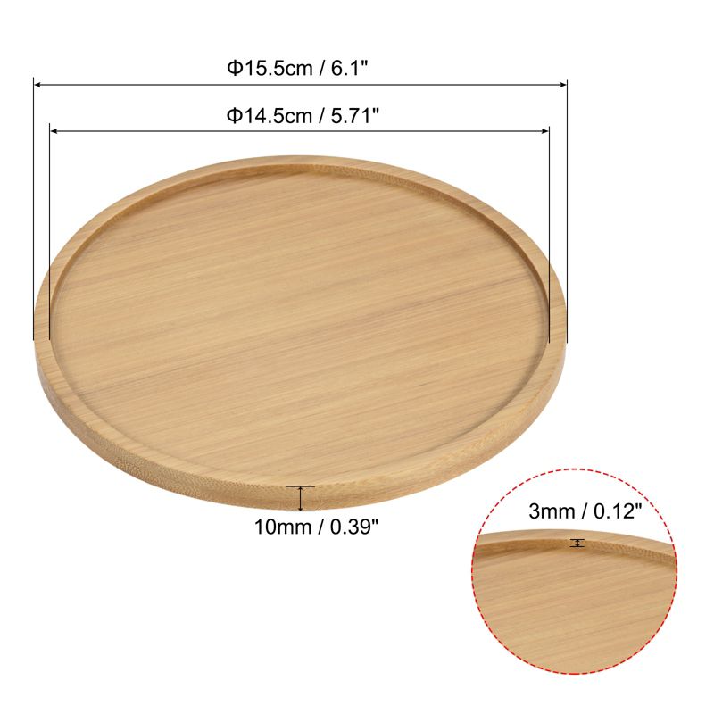 Unique Bargains Indoor Round Bamboo Planter Saucer Drip Tray Plant Drainage Trays 2 Pcs, 2 of 6