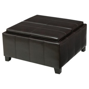 Mansfield Faux Leather Tray Top Storage Ottoman - Brown - Christopher Knight Home
