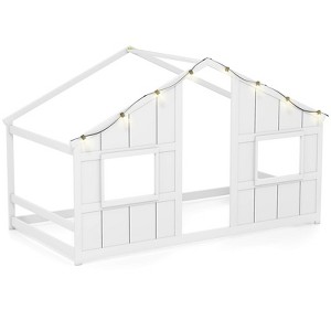 Costway Twin Size House Floor Bed with LED Lights Solid Wood Bed Frame without Slats Gray/Natural/White - 1 of 4