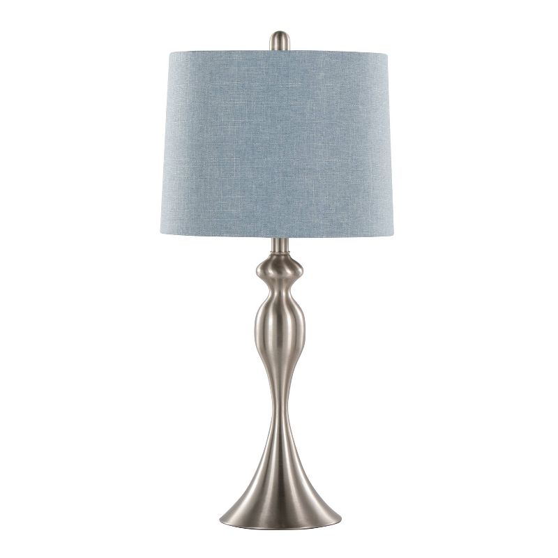 LumiSource (Set of 2) Ashland 27&#34; Contemporary Metal Table Lamps Brushed Nickel with Light Blue Linen Shade from Grandview Gallery, 2 of 8