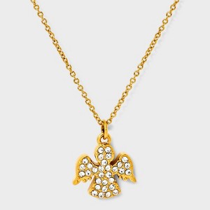 Tiny Tags 14K Gold Ion Plated with Pave Angel  Crystal Necklace - Gold - 1 of 4